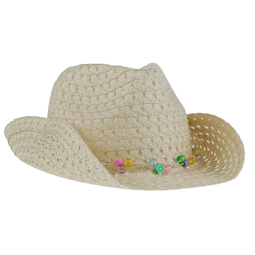 Women’s Straw Braided Beads Cowboy Hat